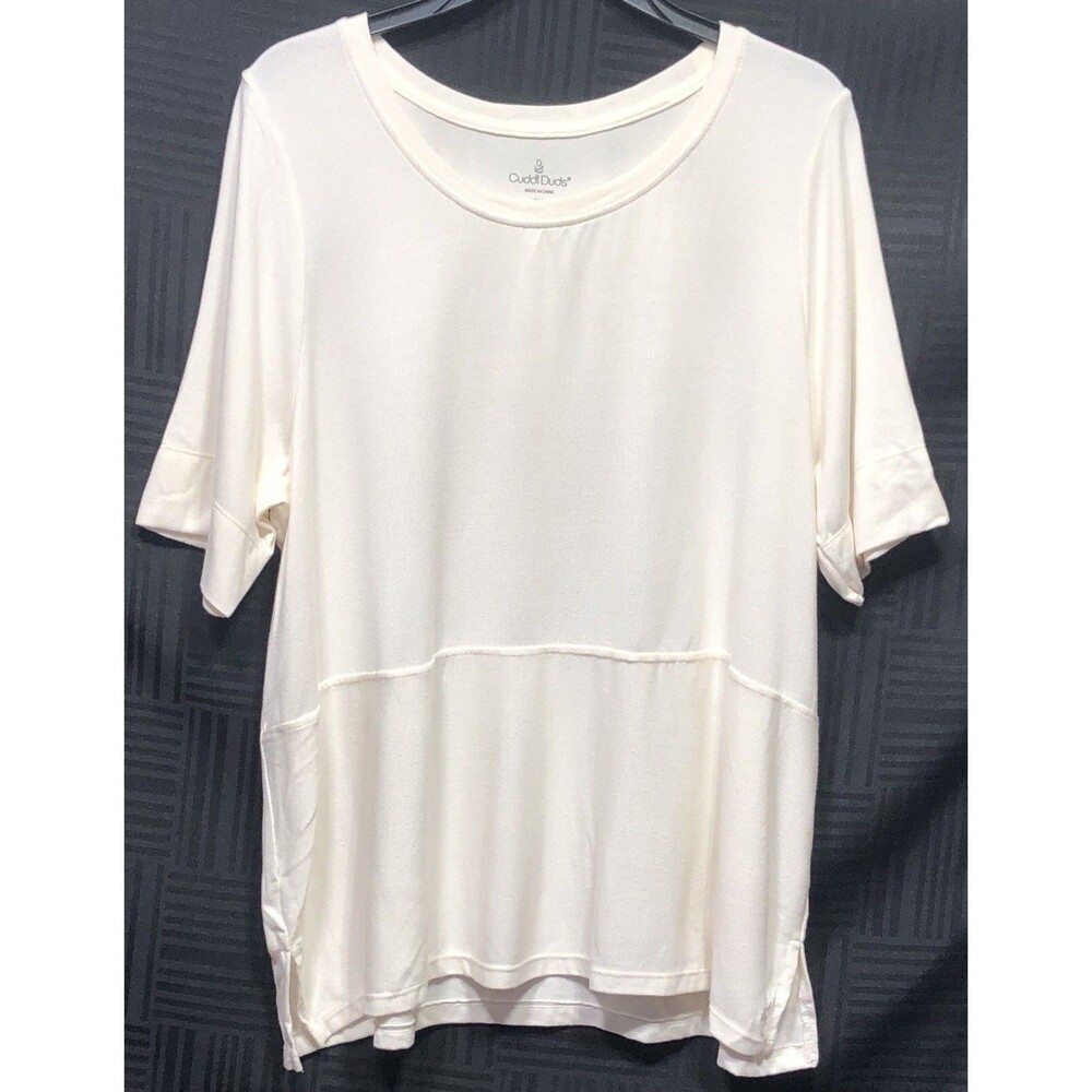 NWOT Cuddl Duds Soft Knit Sweater Top 1X Ivory Short sleeve Cottage capsule